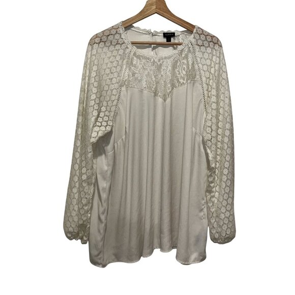 Torrid  Ivory Lace & Sheer Long Sleeve Crew Neck Flowy Blouse Women's Top Size 3 - Picture 2 of 9
